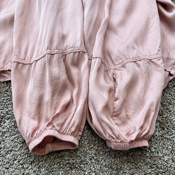 Nation LTD Pink Tie Neck Sateen Long Sleeve Blouse Balloon Sleeve Small Satin - Picture 7 of 14